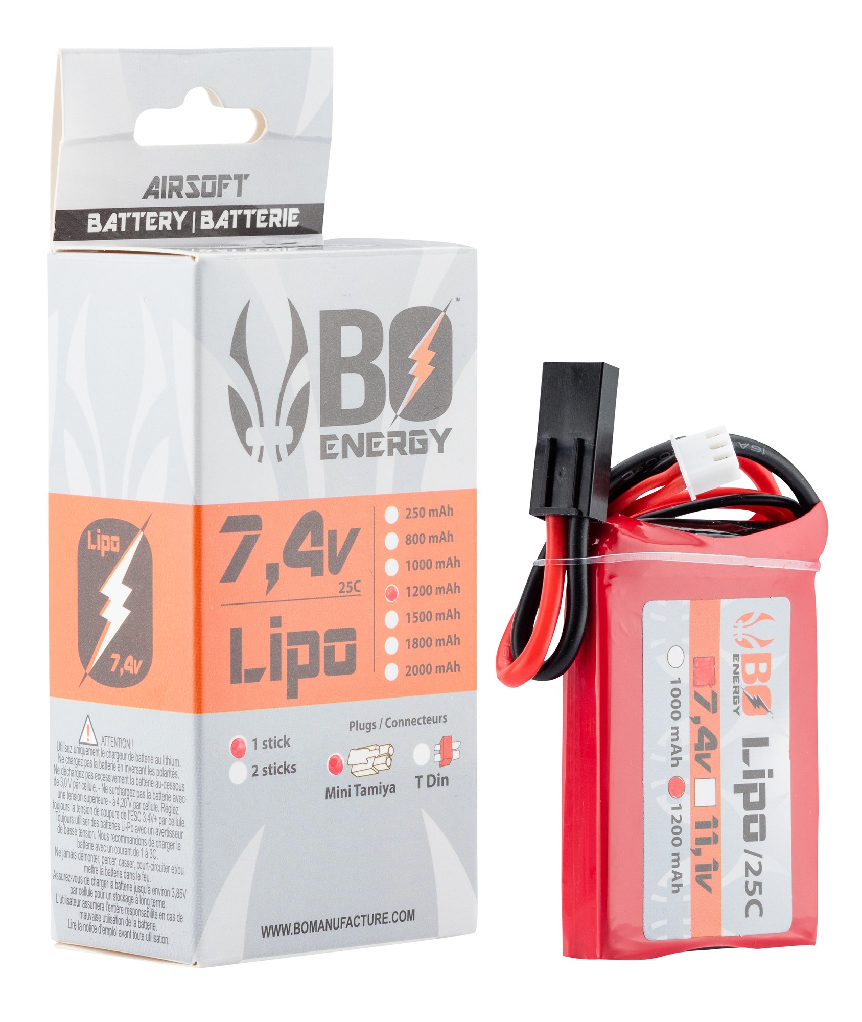 1 stick batterie Lipo 2S 7.4V 1200mAh 25C Peq