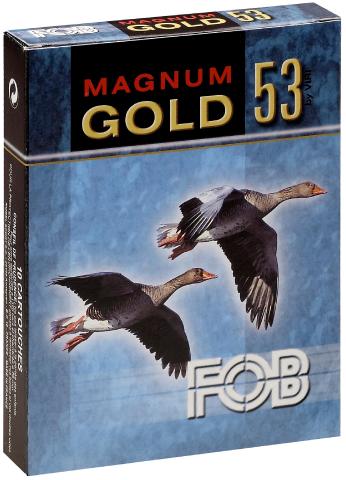 Cartouches Fob Gold 53 Magnum - Cal. 12/76 - FOB GOLD 53 Magnum Cal. 12-76, culot de 23, 53 gr, N°7 doré